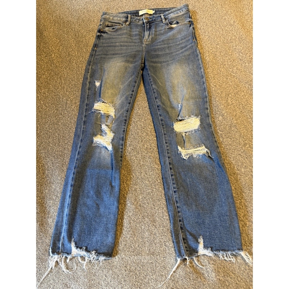 Hidden Los Angeles Women's Distressed Straight Leg Jeans Raw Hem Size 29 Blue